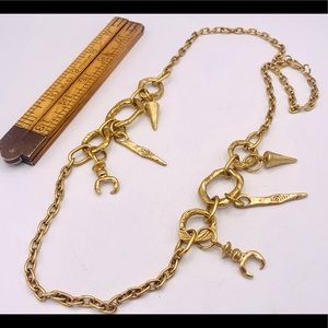 Unique vintage 1980s chunky gold chain necklace with charms new old stock